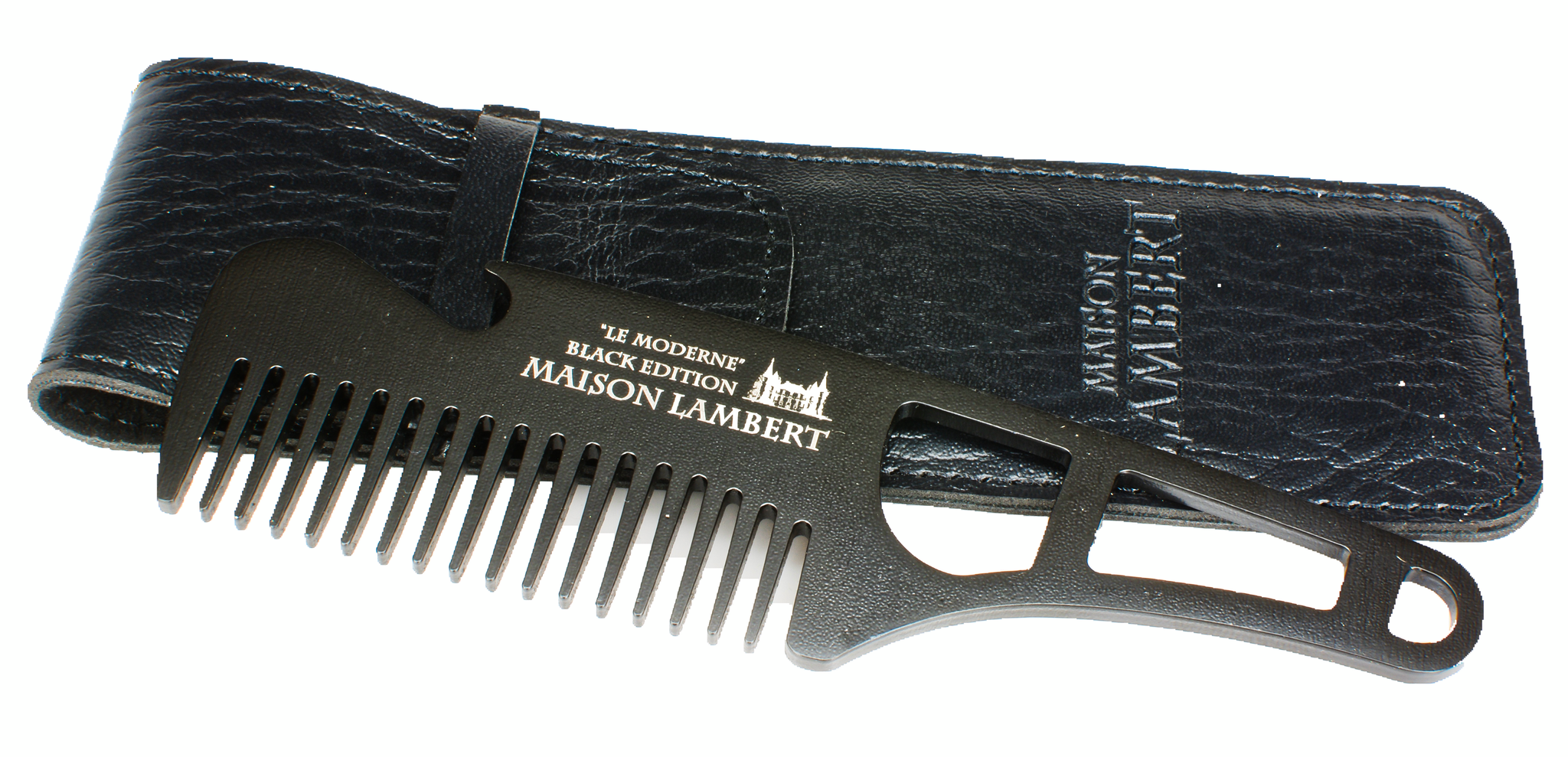 Black edition stainless steel beard scissors trimmer in synthetic leat -  Maison Lambert