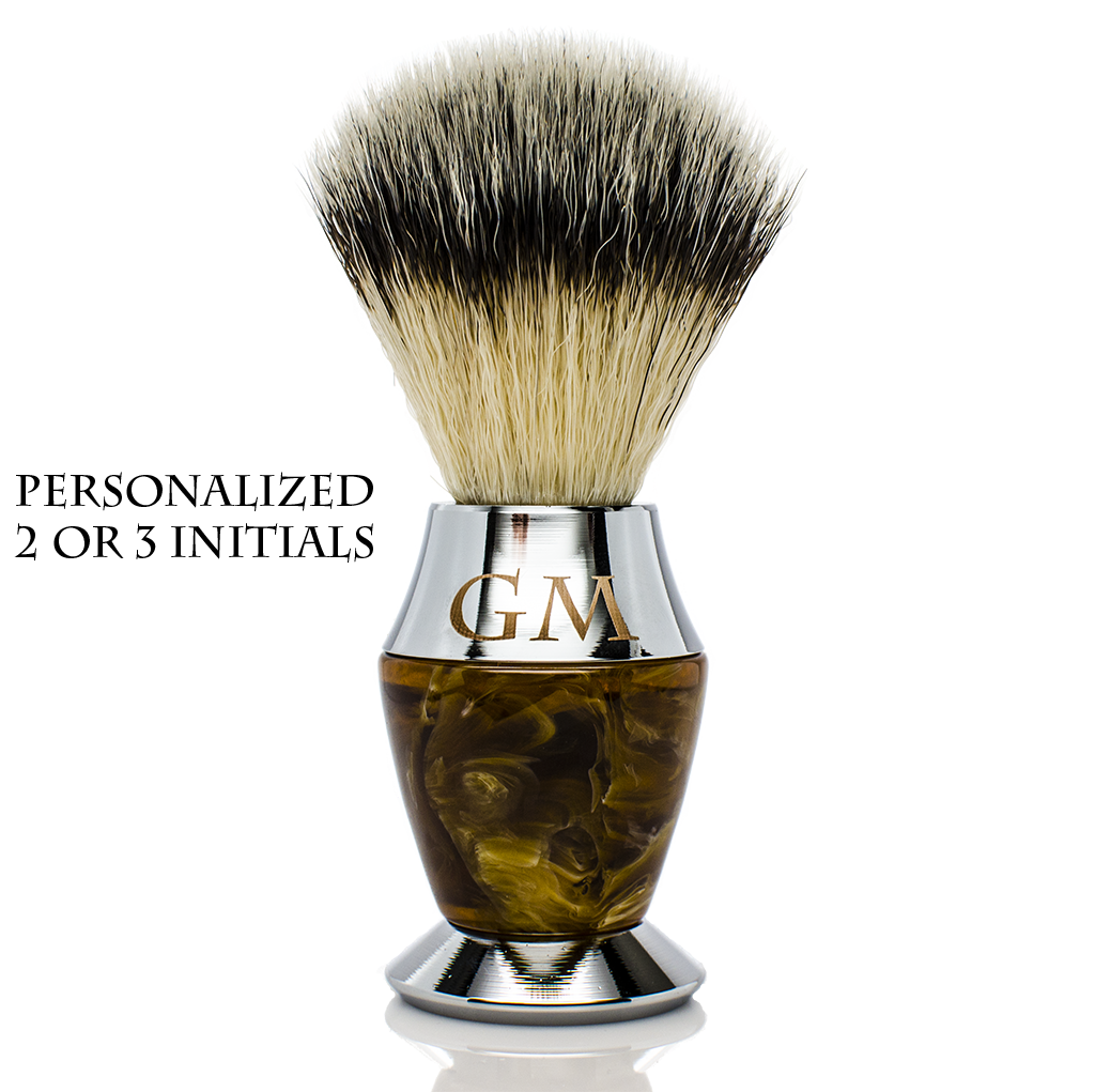 Shaving Brush - Maison Lambert 100% Silvertip Badger Bristle Faux Horn Handle Shaving Brush - Brush Stand Included