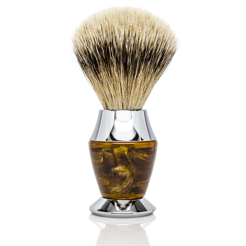 Shaving Brush - Maison Lambert 100% Silvertip Badger Bristle Faux Horn Handle Shaving Brush - Brush Stand Included
